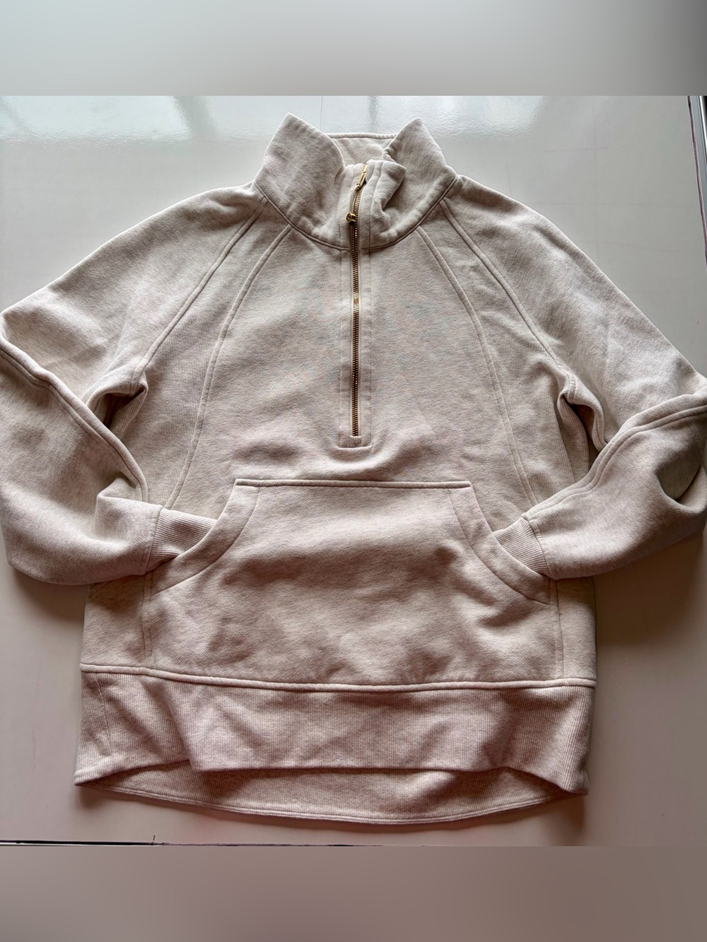 Lululemon quarter zip heathered light ivory women’s small gold accent *flaw